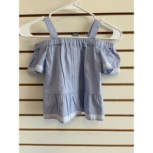 Janie and Jack Girls Light Blue Lace Trim Cold Shoulder Peplum Top Size 5 NWT